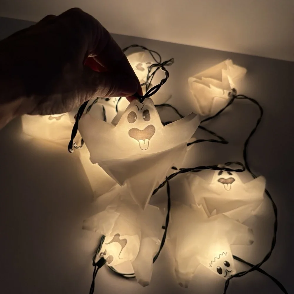 Halloween Ghost Fabric Cover String Lights 12ft Spooky Party Decor